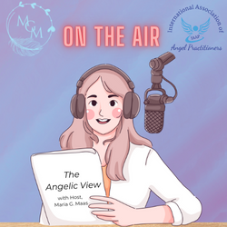 Caricature of Maria G. Maas on-the-air. MGM and IAAP logos in the background.